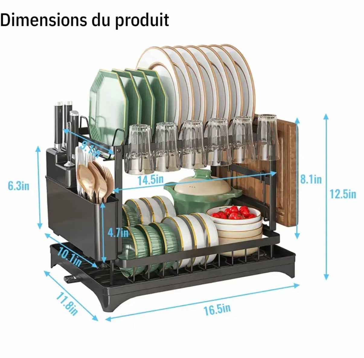 Égouttoir Vaisselle Inox – Grand Organisateur de Cuisine Anti-Rayures avec Plateau d'Écoulement