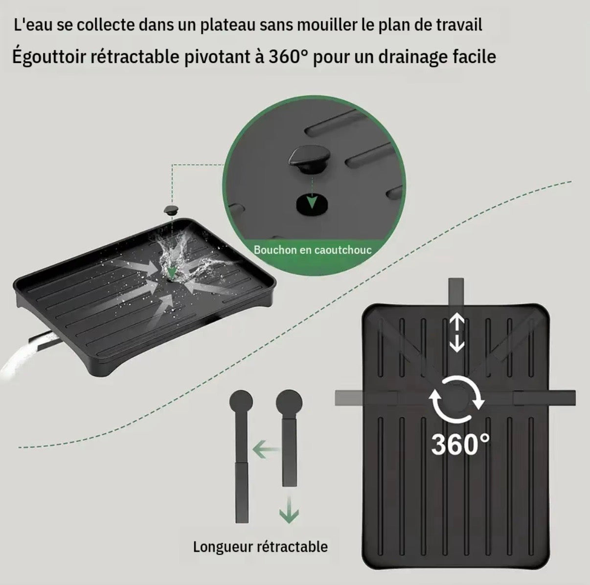 Égouttoir Vaisselle Inox – Grand Organisateur de Cuisine Anti-Rayures avec Plateau d'Écoulement