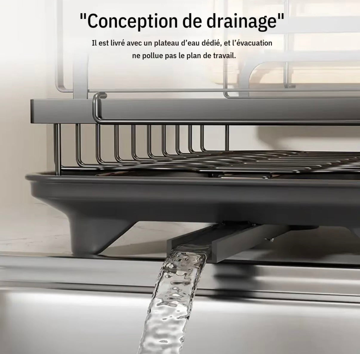 Égouttoir Vaisselle Inox – Grand Organisateur de Cuisine Anti-Rayures avec Plateau d'Écoulement